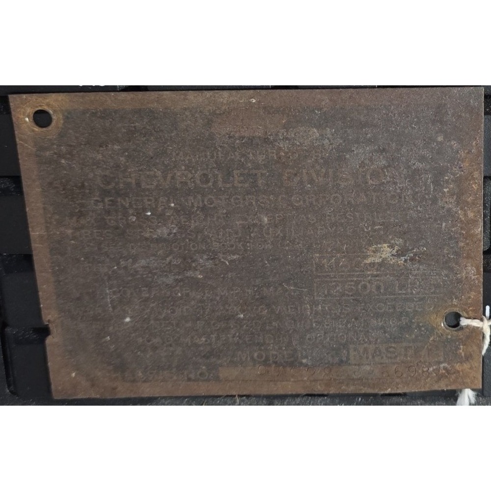 1944 / 49 ? Chevy Truck Data Plate ID Chevrolet Truck Part